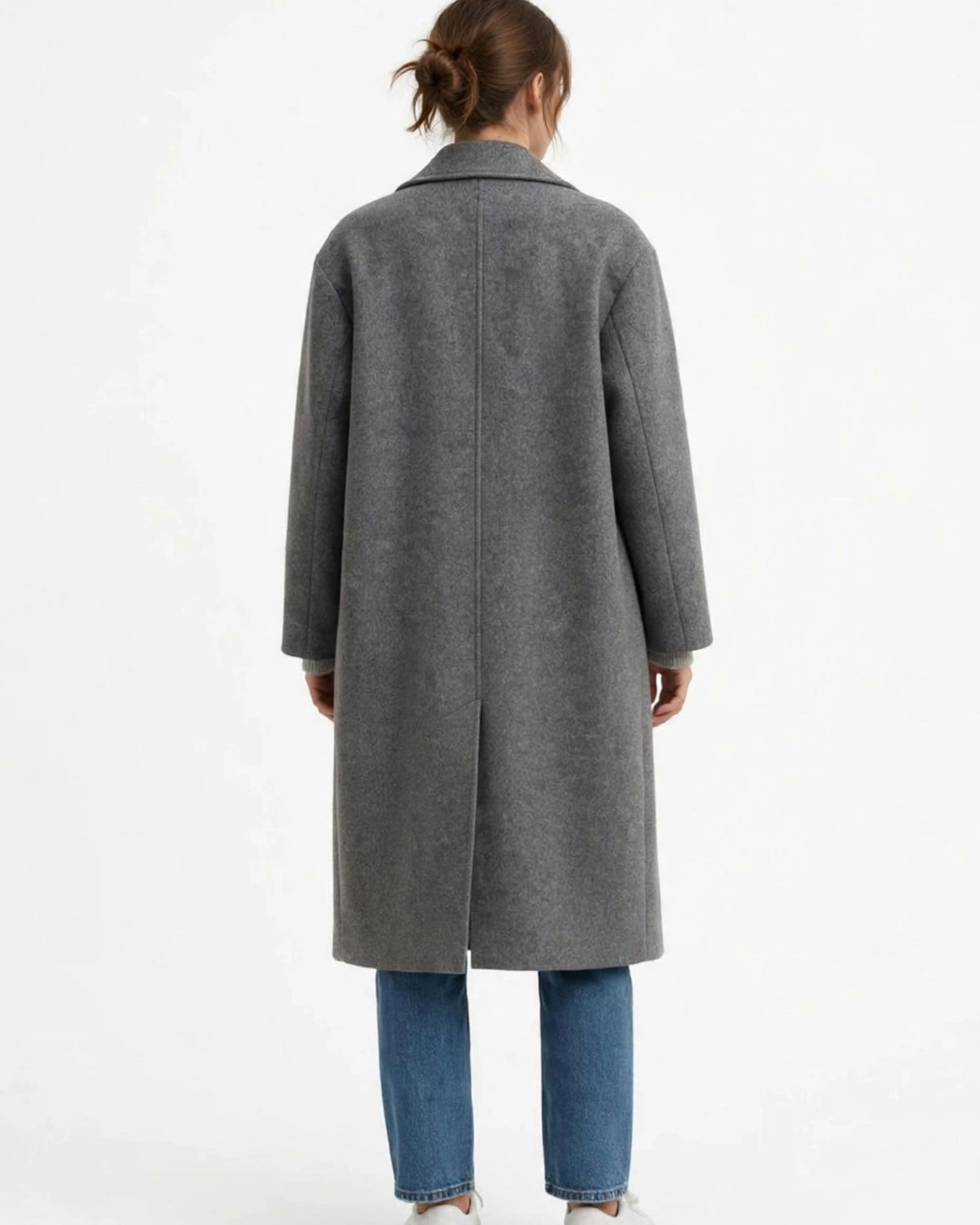 Cappotto lungo grigio doppiopetto