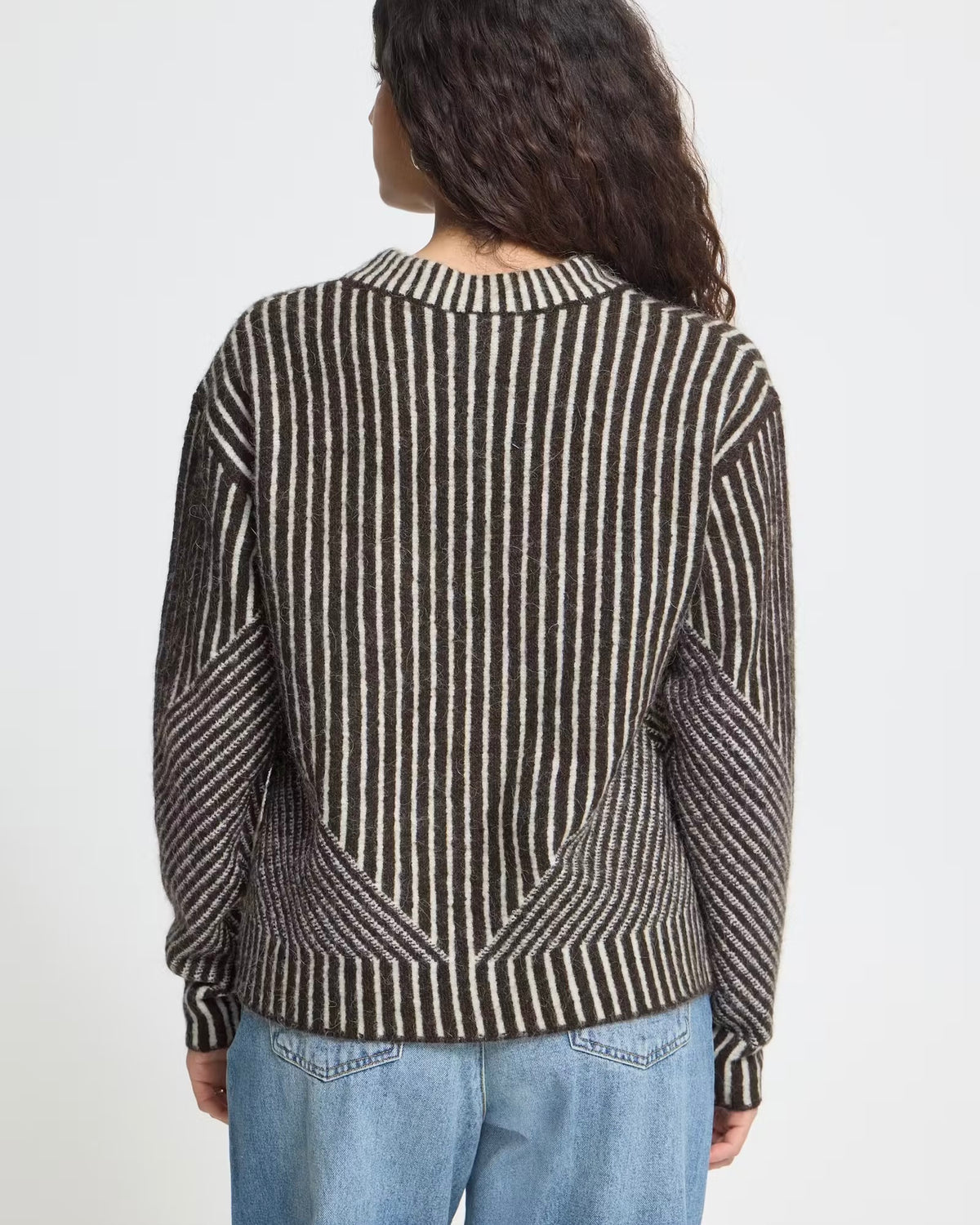 Maglione bicolor moro/panna scollatura tonda