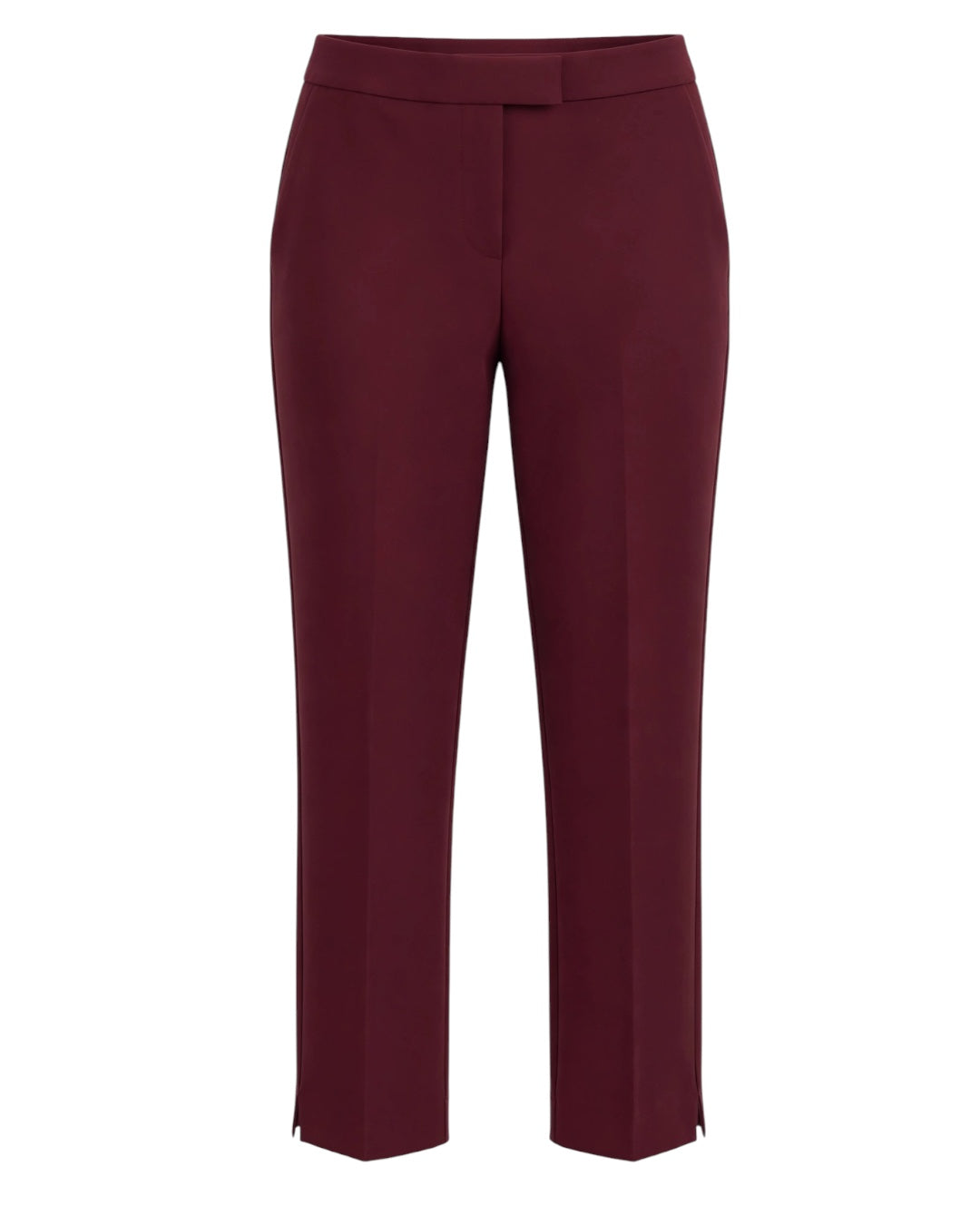 Tailleur bordeaux giacca monopetto e pantalone sigaretta con spacchi laterali