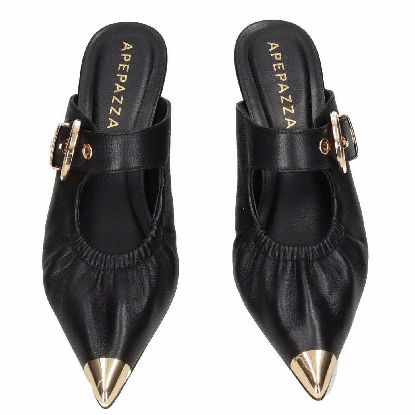 Slingback in pelle nera con dettagli platino