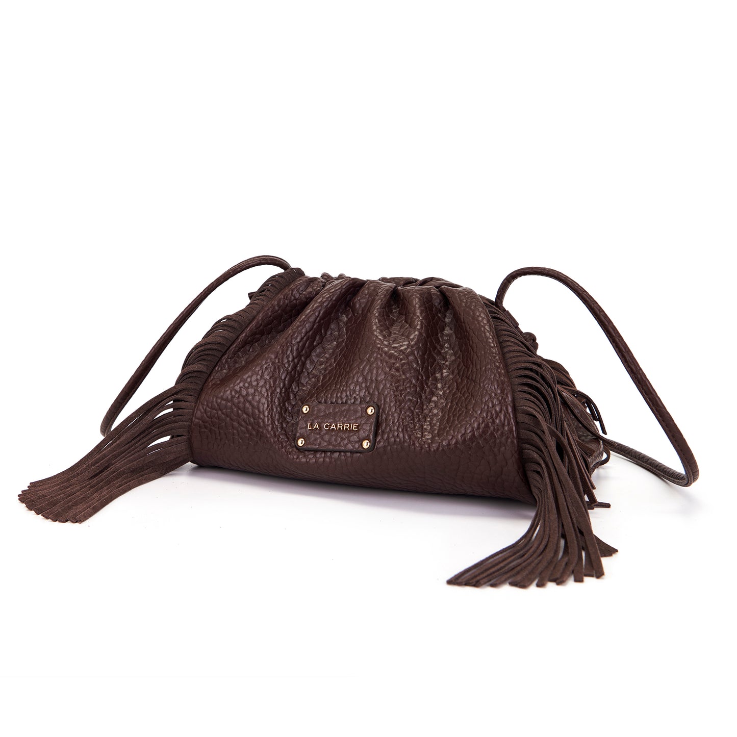 Borsa brown in pelle martellata con tracolla