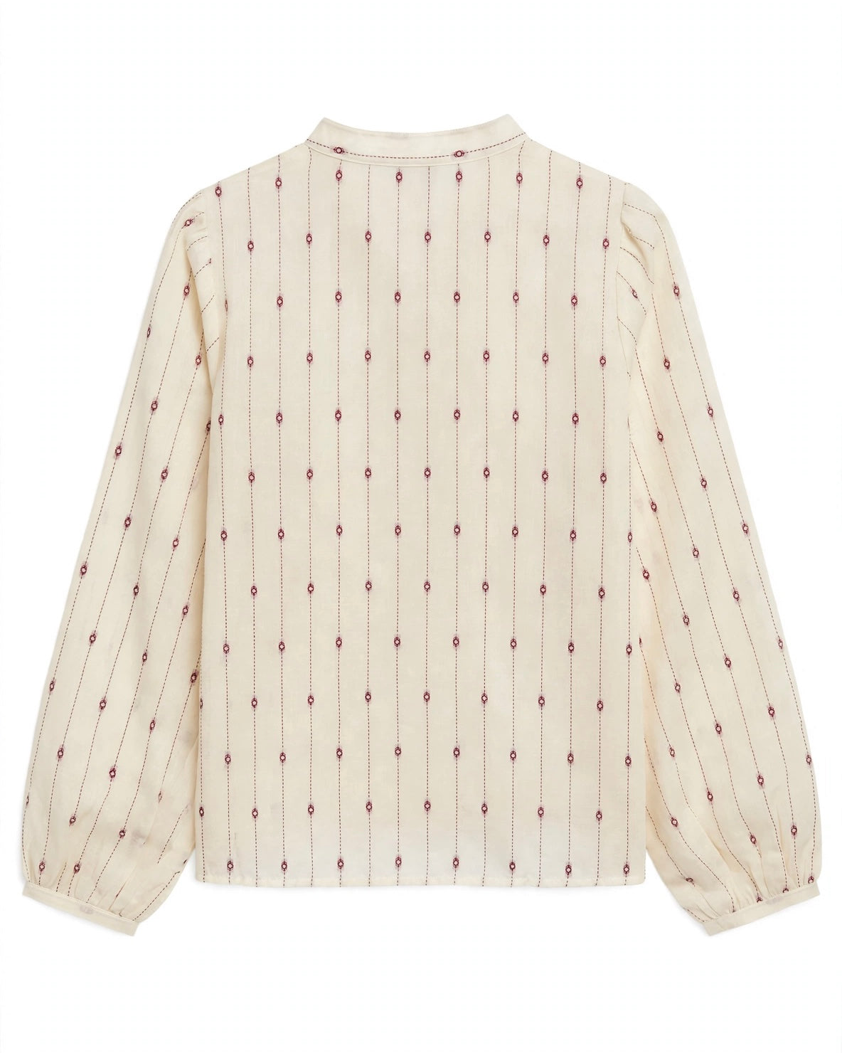 Blusa panna collo pistagnina e bottoni con dettagli ricami bordeaux