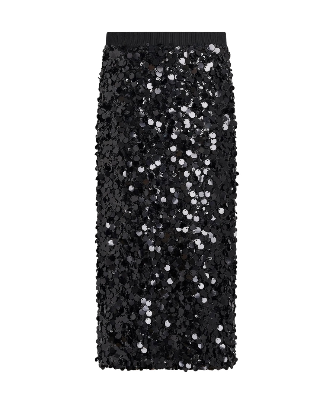Gonna longette nera effetto paillettes