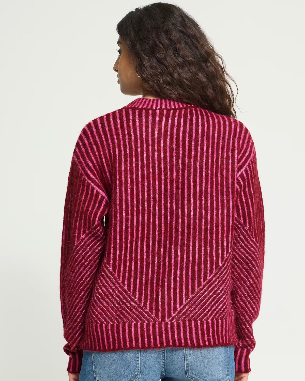 Maglione bicolor bordeaux/fuxia scollatura tonda