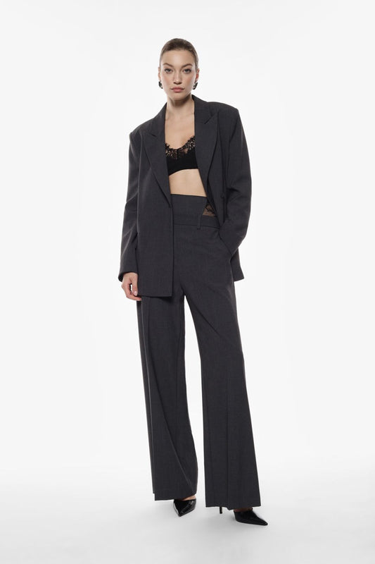 Pantaloni palazzo vita alta con inserto in pizzo