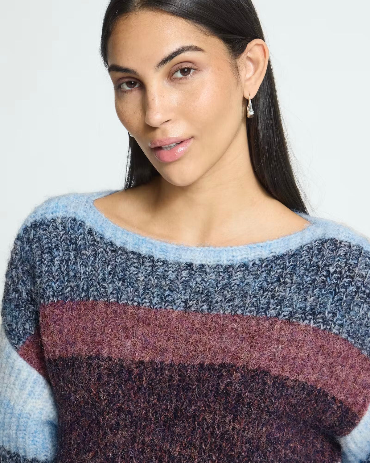 Maglione fantasia righe bordeaux/celeste