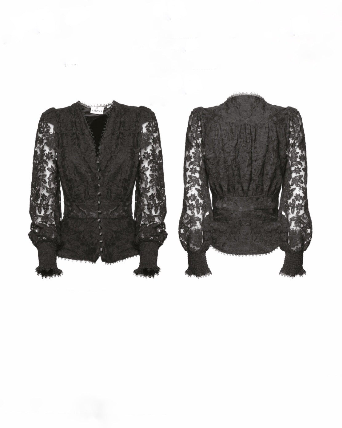 Camicia nera manica lunga effetto pizzo