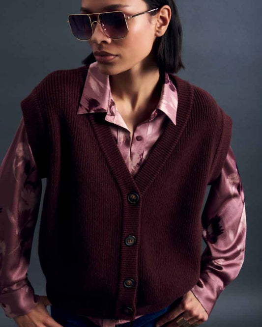 Cardigan gilet bordeaux a costine