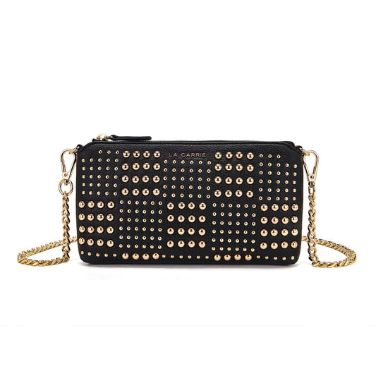 Borsa a portafoglio nero con borchie Planets