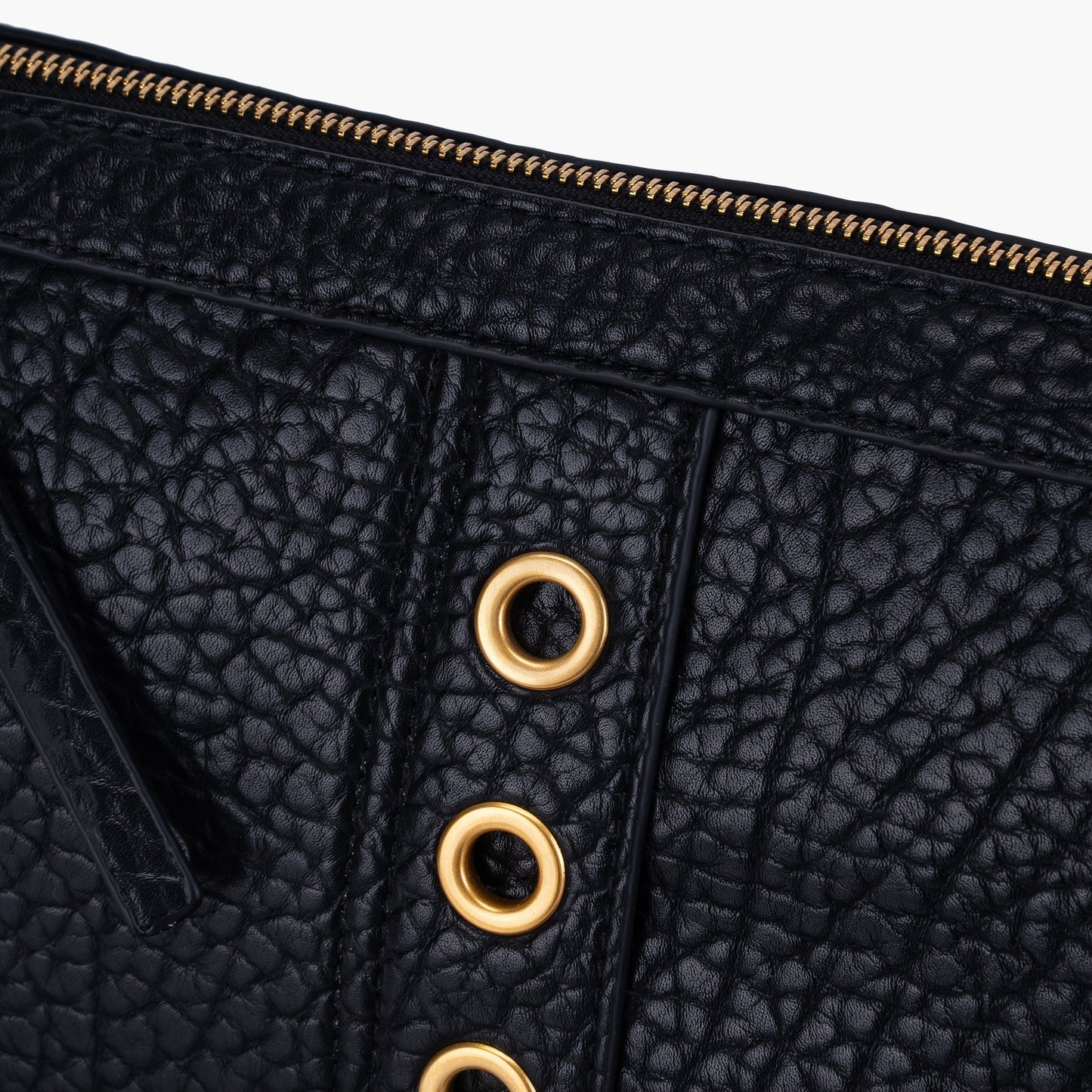 Borsa a spalla nera con frange e applicazioni oro Fringes