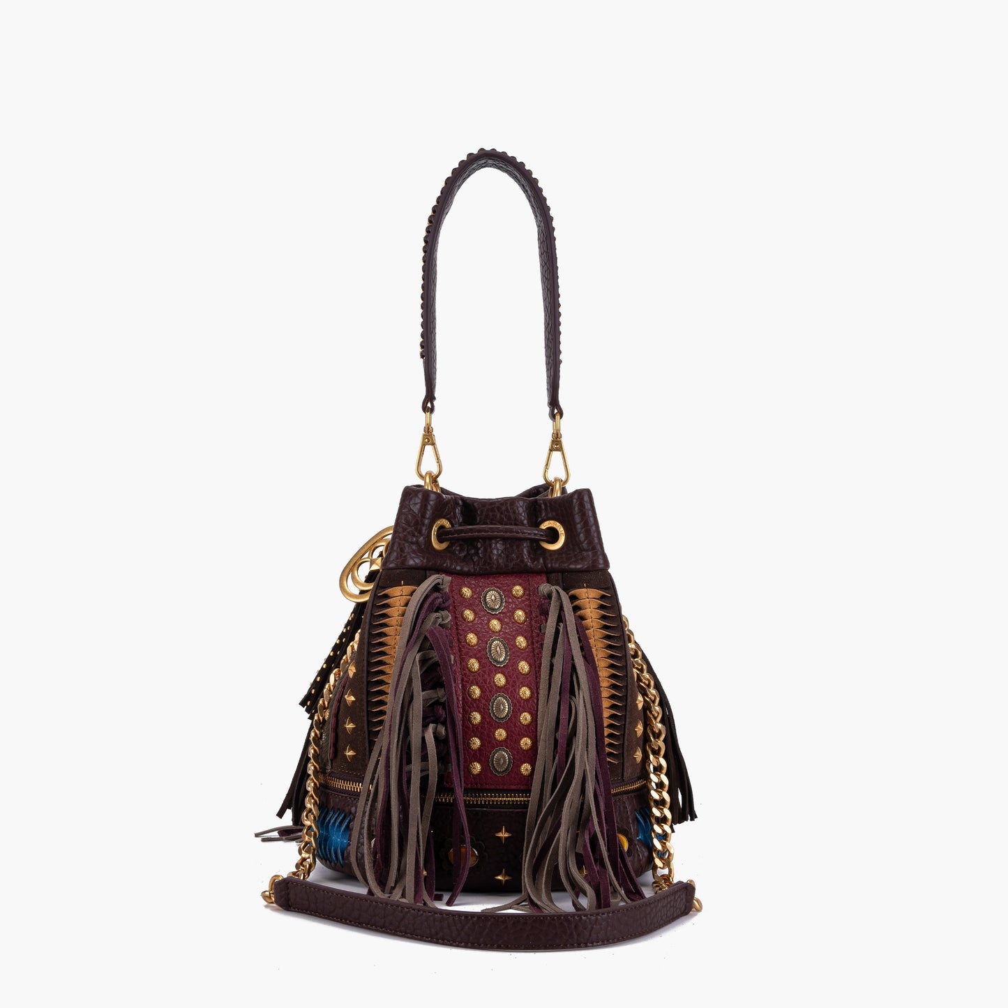 Secchiello marrone con frange Jungle