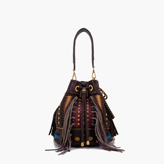 Secchiello marrone con frange Jungle