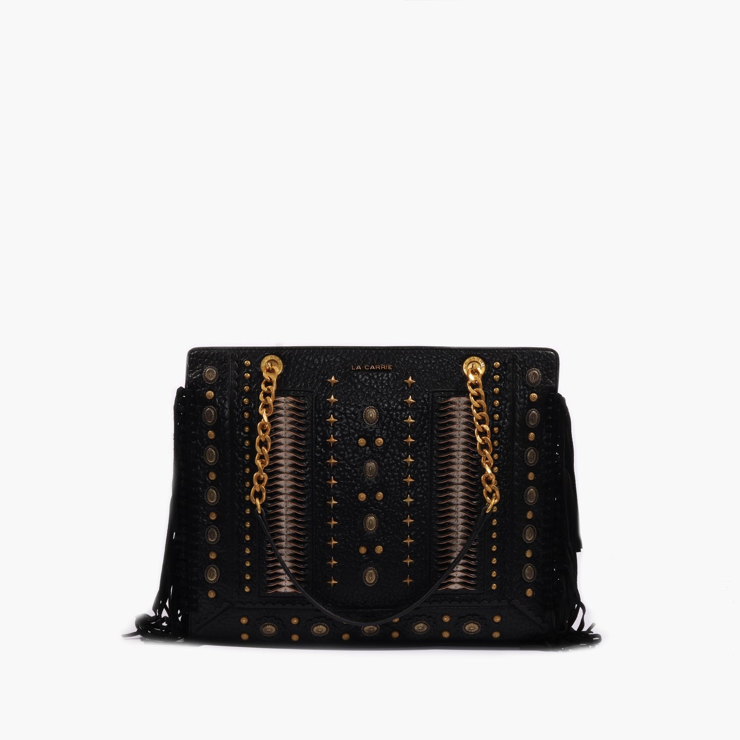 Borsa a spalla nera con borchie e frange Jungle
