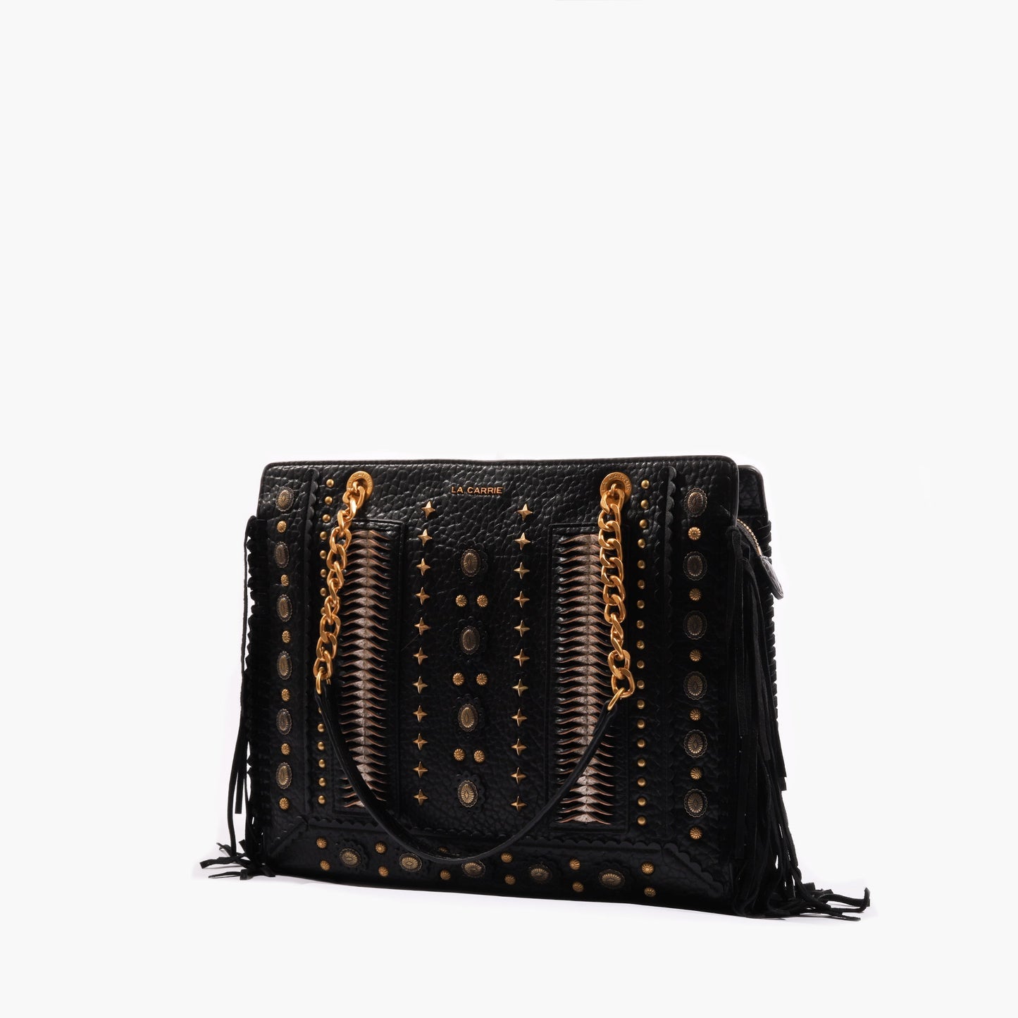 Borsa a spalla nera con borchie e frange Jungle