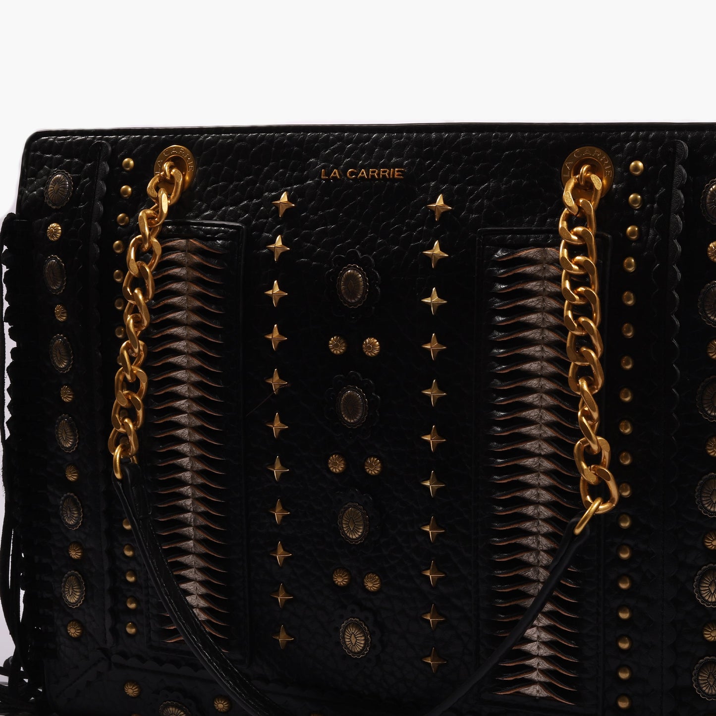 Borsa a spalla nera con borchie e frange Jungle