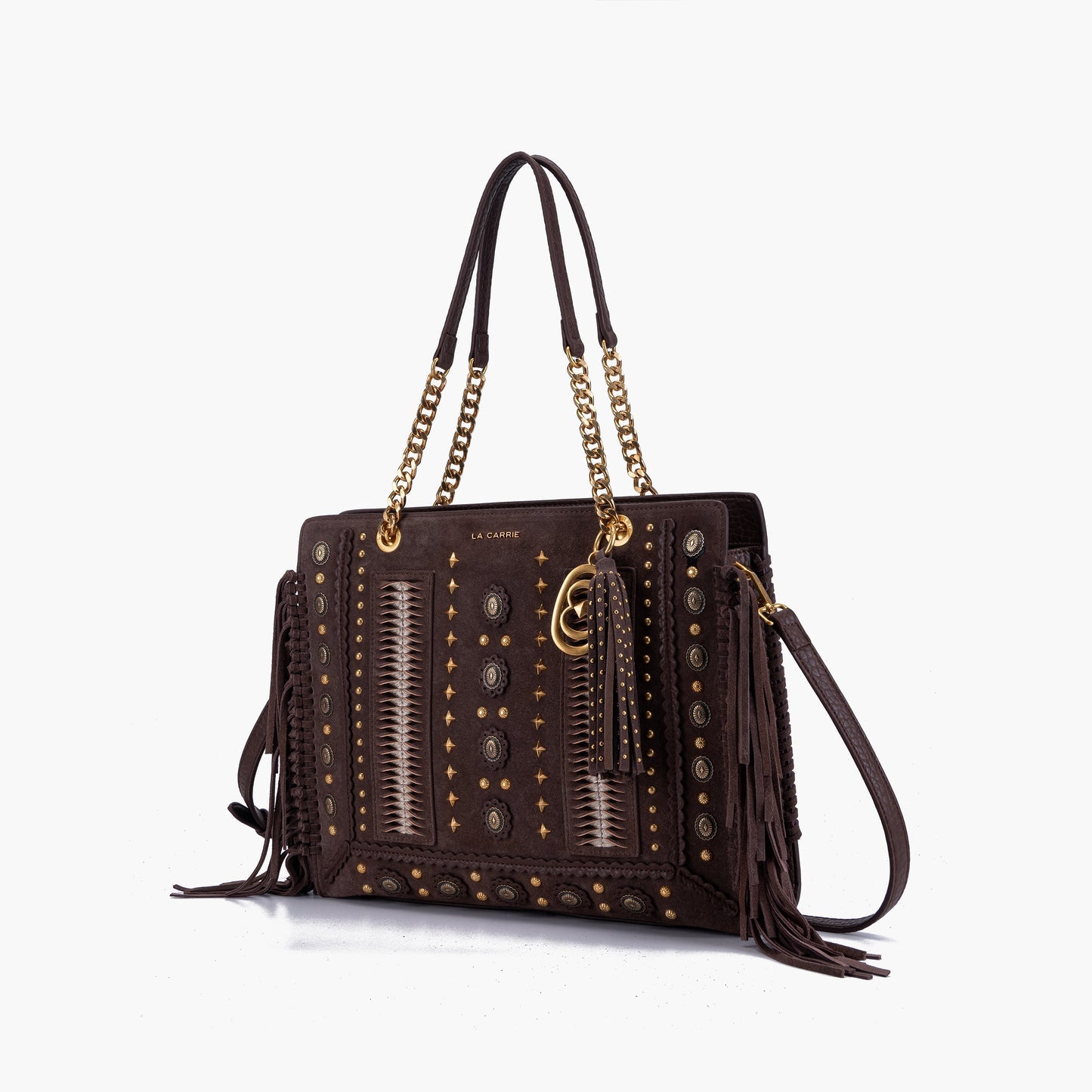 Borsa a spalla brown con borchie e frange Jungle