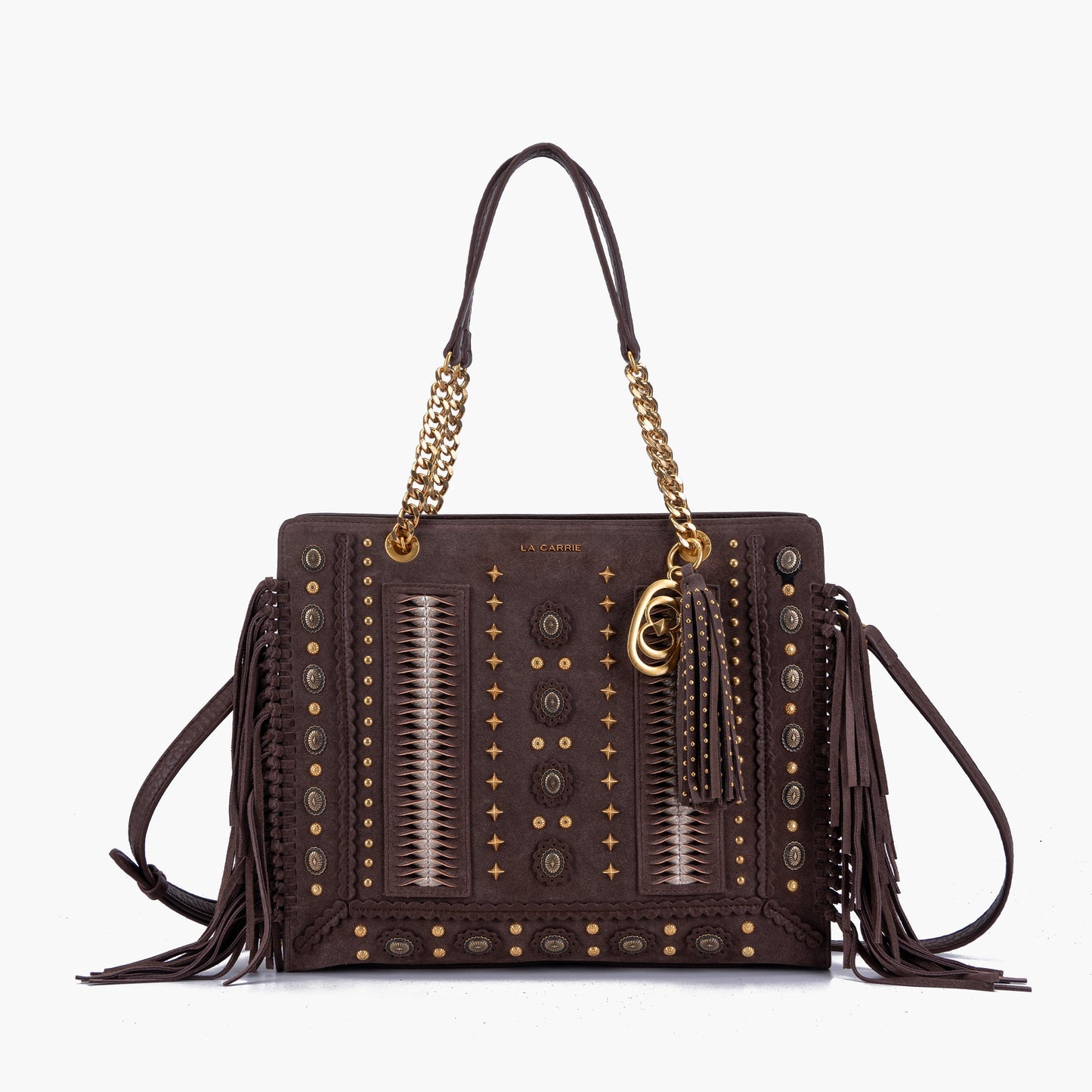 Borsa a spalla brown con borchie e frange Jungle
