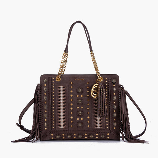 Borsa a spalla brown con borchie e frange Jungle