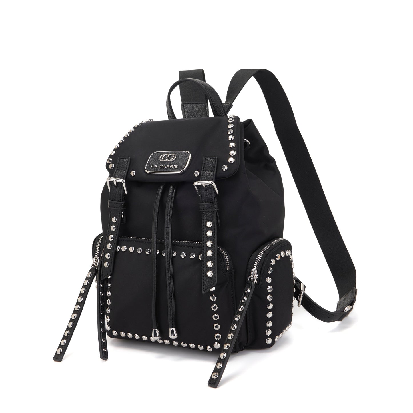 Zaino nero in nylon con borchie argento Dark Wave