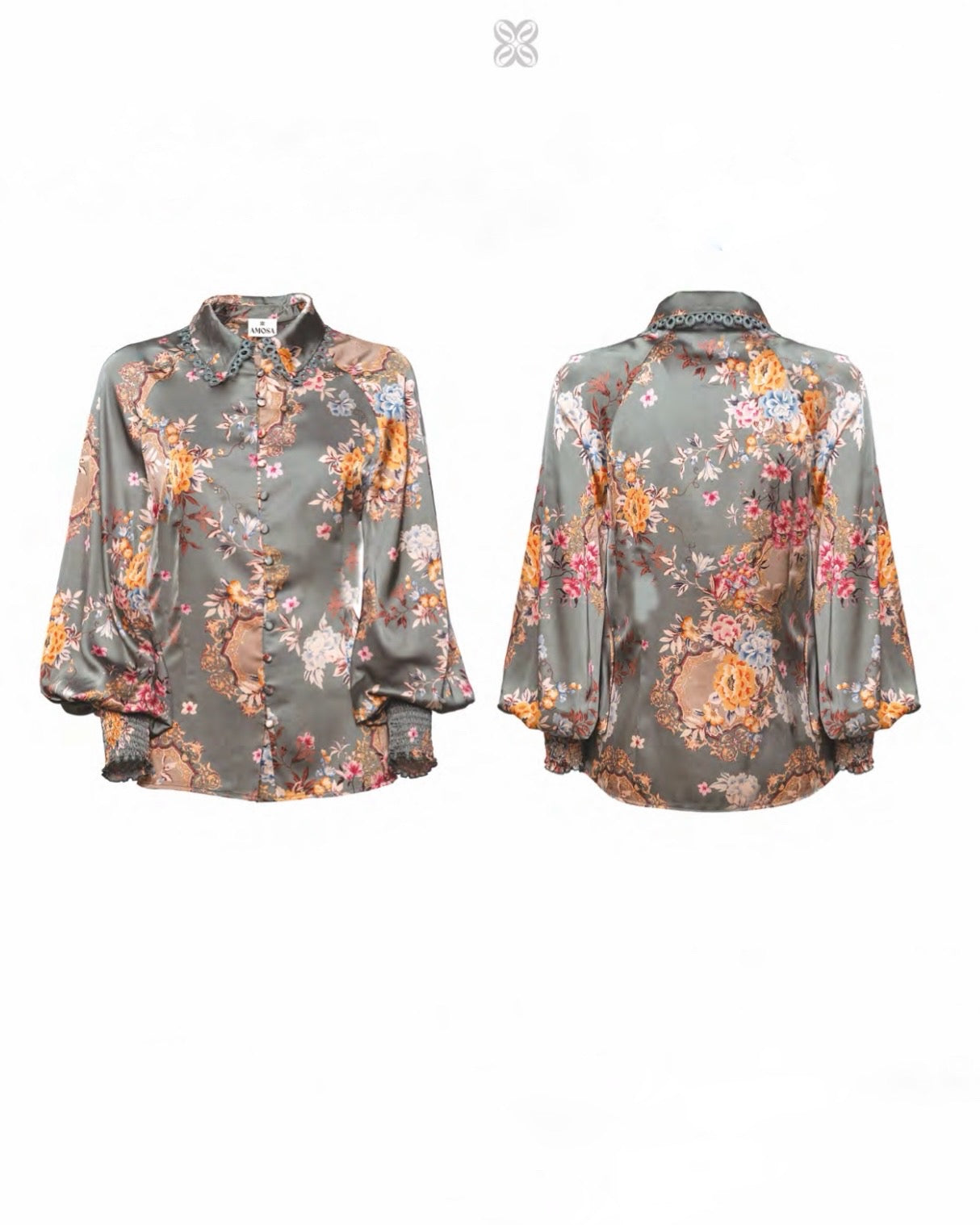 Camicia fantasia manica lunga con arricciature sui polsini