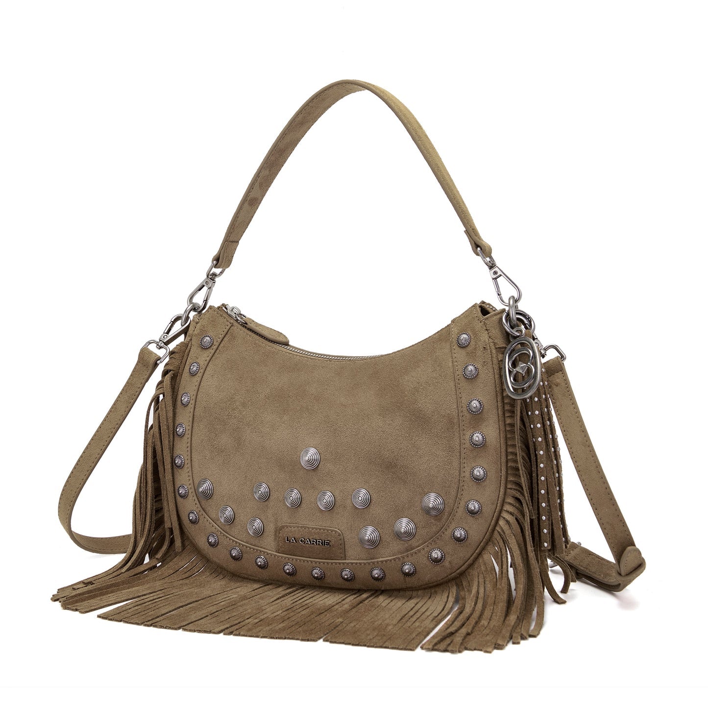 Borsa a spalla Aztec in camoscio taupe