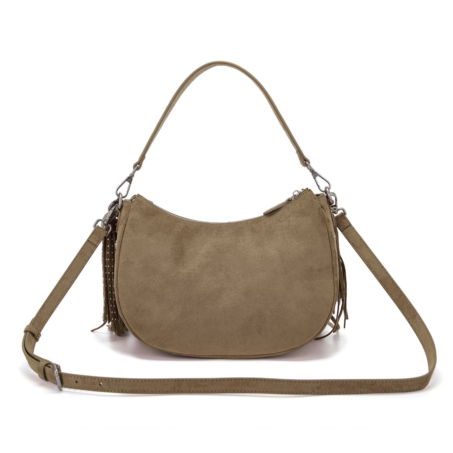 Borsa a spalla Aztec in camoscio taupe
