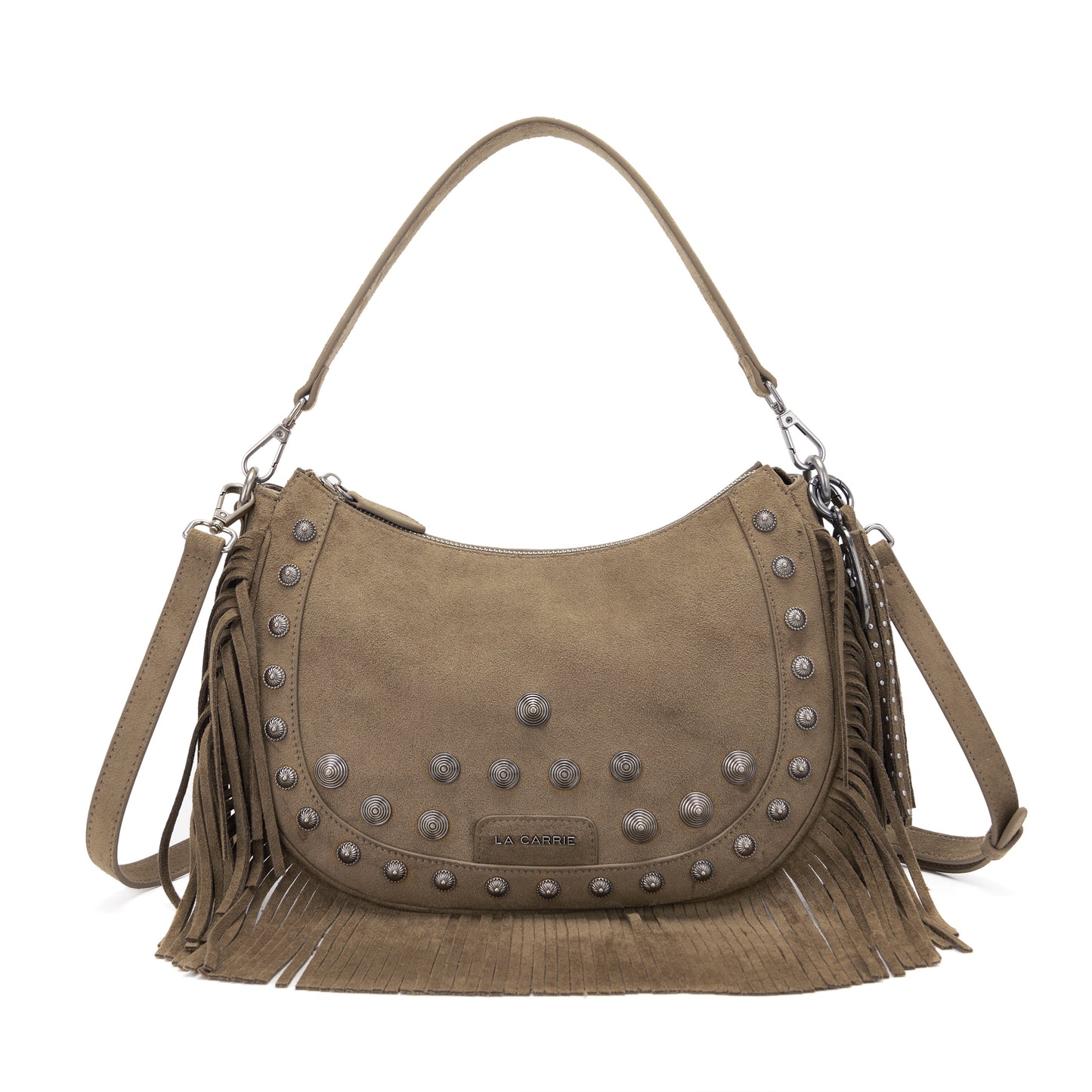 Borsa a spalla Aztec in camoscio taupe