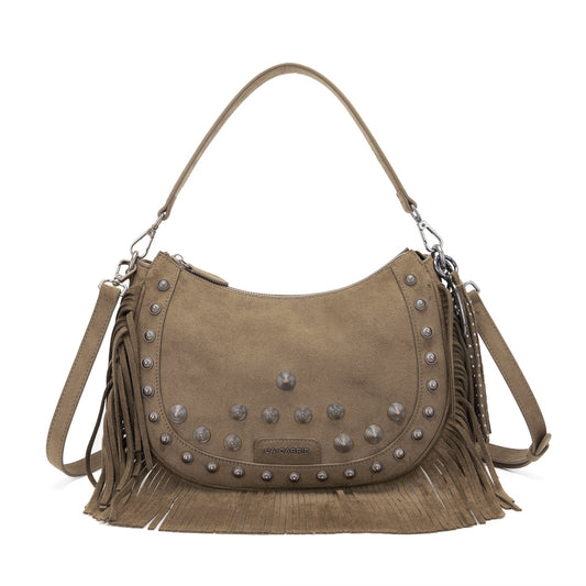 Borsa a spalla Aztec in camoscio taupe