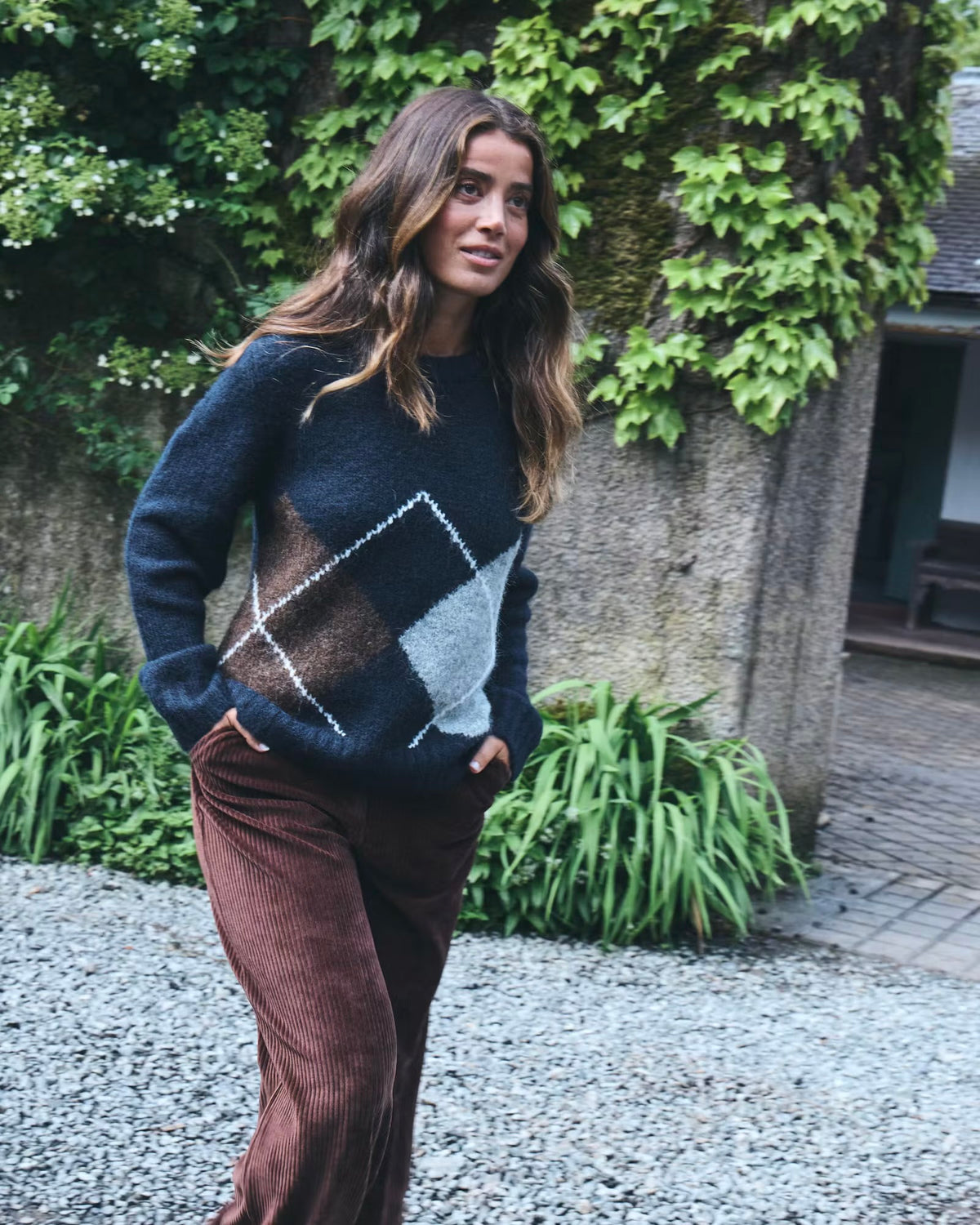 Maglione rombi blu/moro scollatura tonda