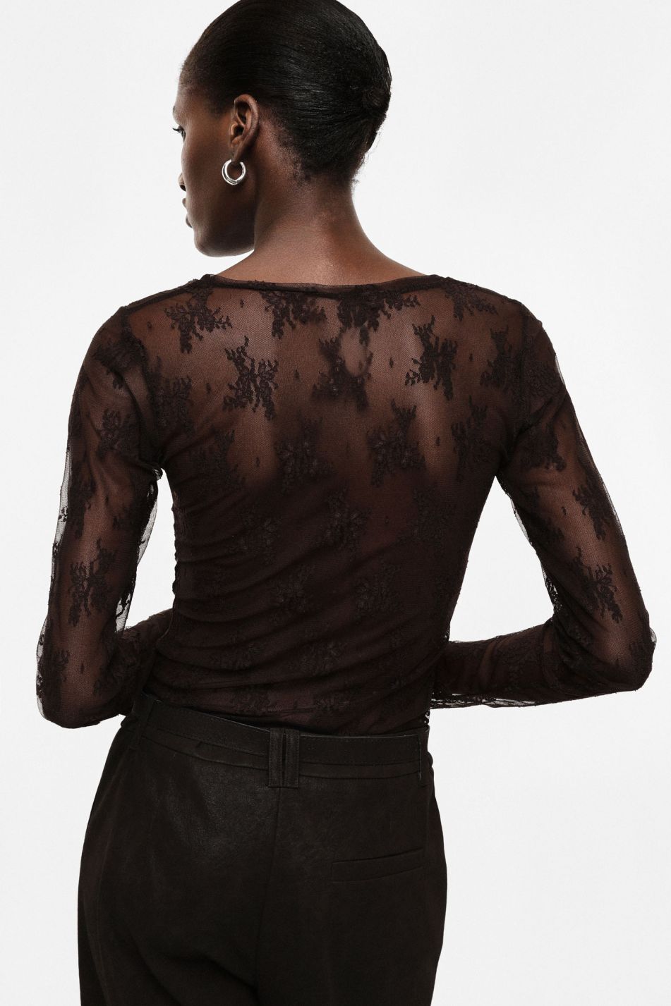 Maglia plum noir manica lunga effetto pizzo