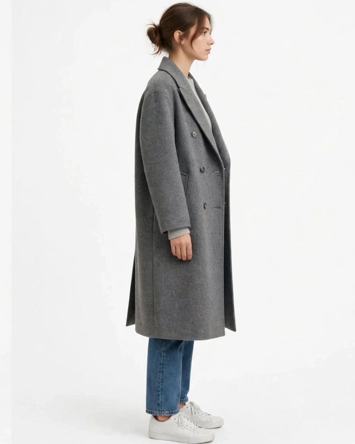 Cappotto lungo grigio doppiopetto