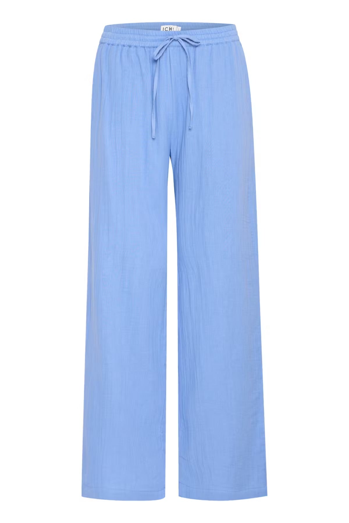 Pantalone celeste in cotone con elastico e coulisse in vita