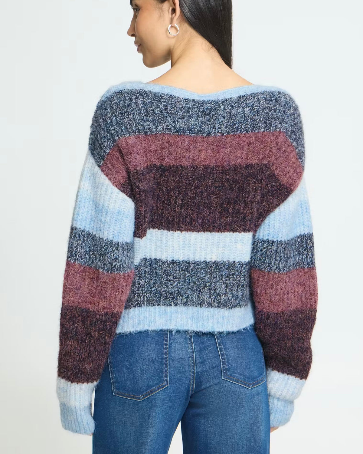 Maglione fantasia righe bordeaux/celeste