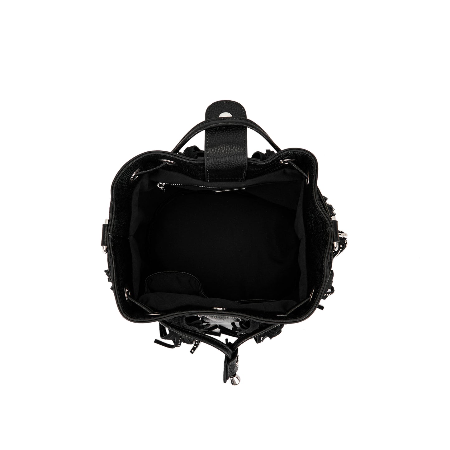 Secchiello black con frange a contrasto in suede