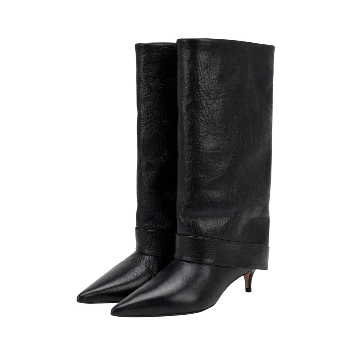 Stivale nero gambale con risvolto