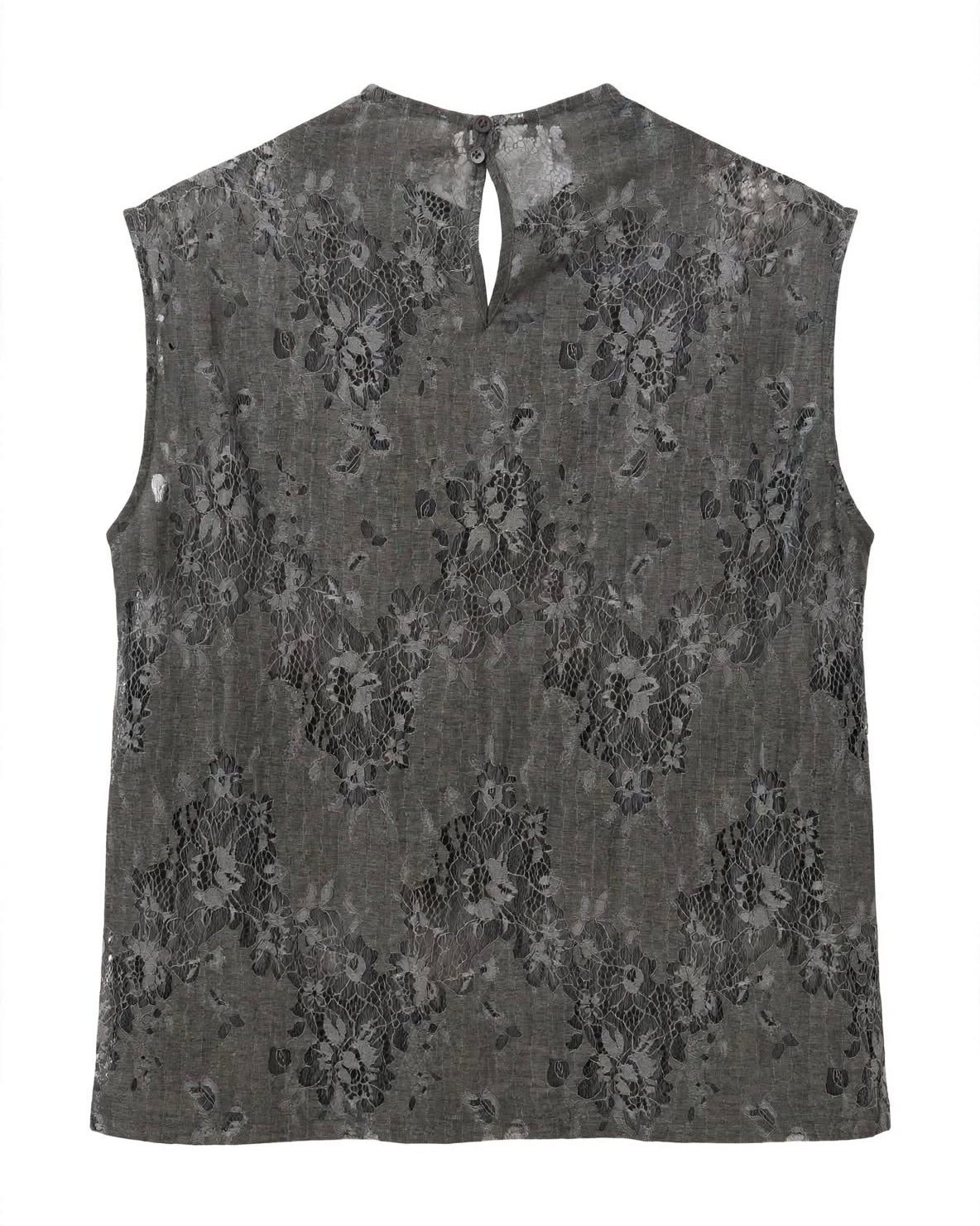 Completo grigio in pizzo gilet smanicato e gonna midi