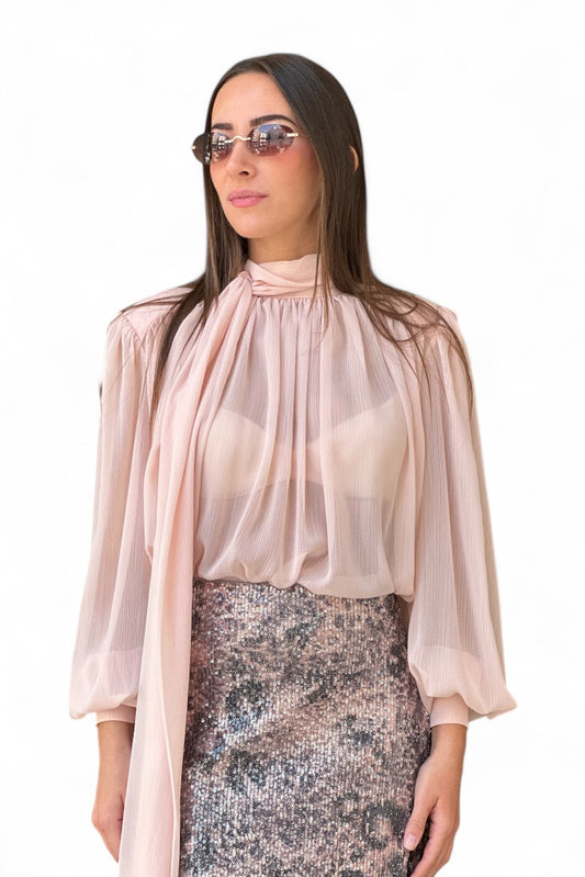 Blusa morbida cipria con fiocco