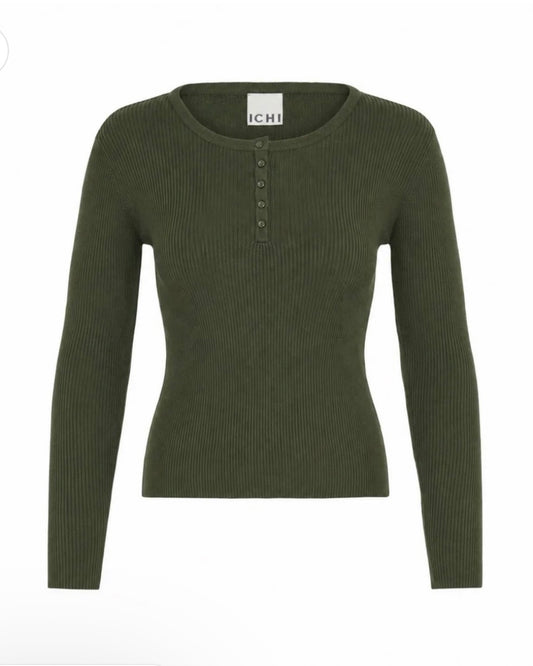 Dark green ribbed sweater with buttons