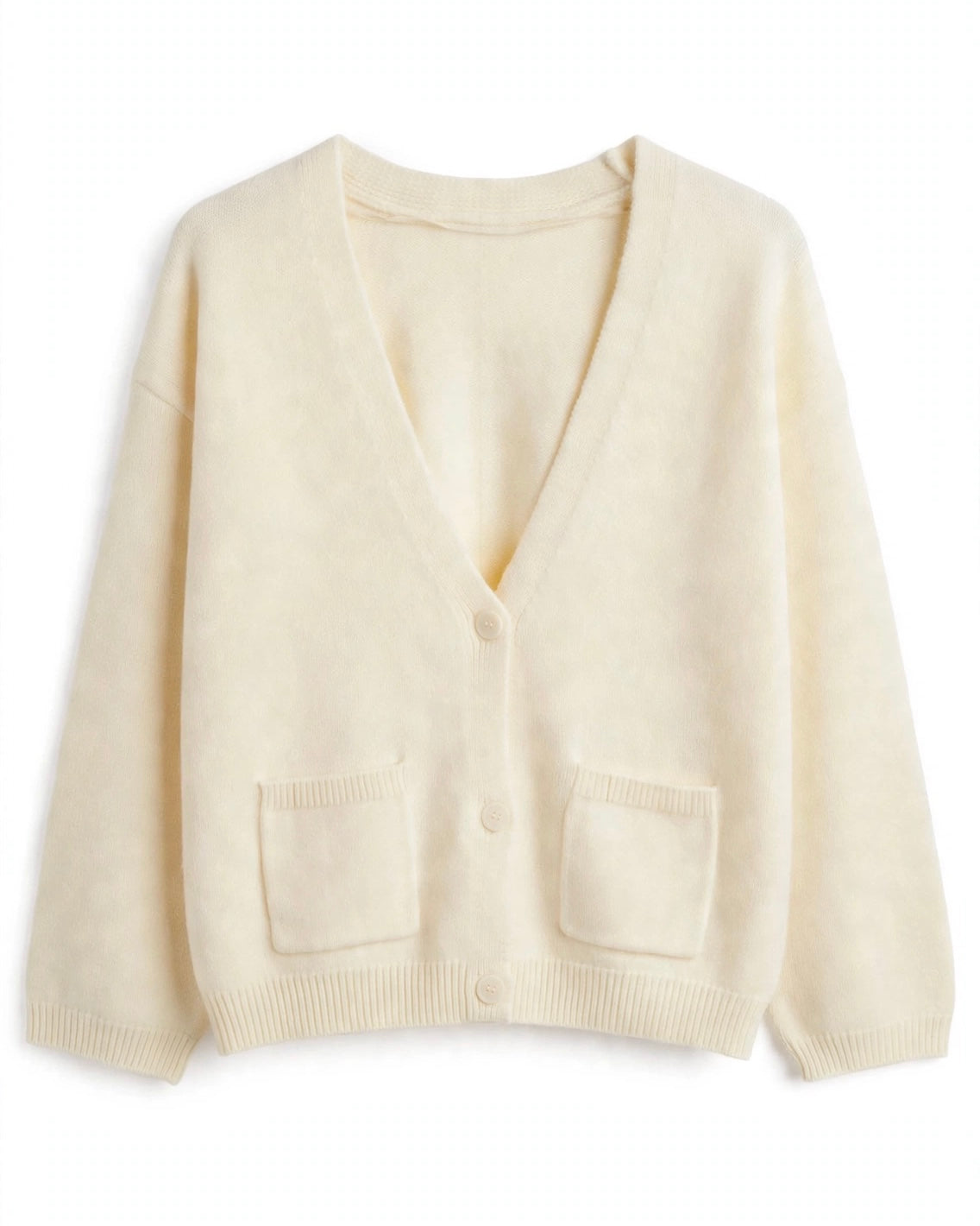 Cardigan panna con bottoni e taschini