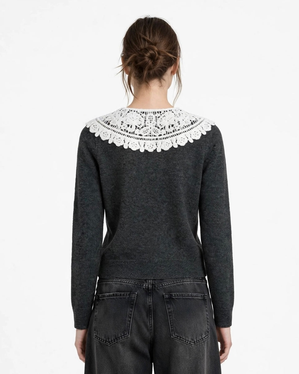 Maglione grey con colletto in crocheted