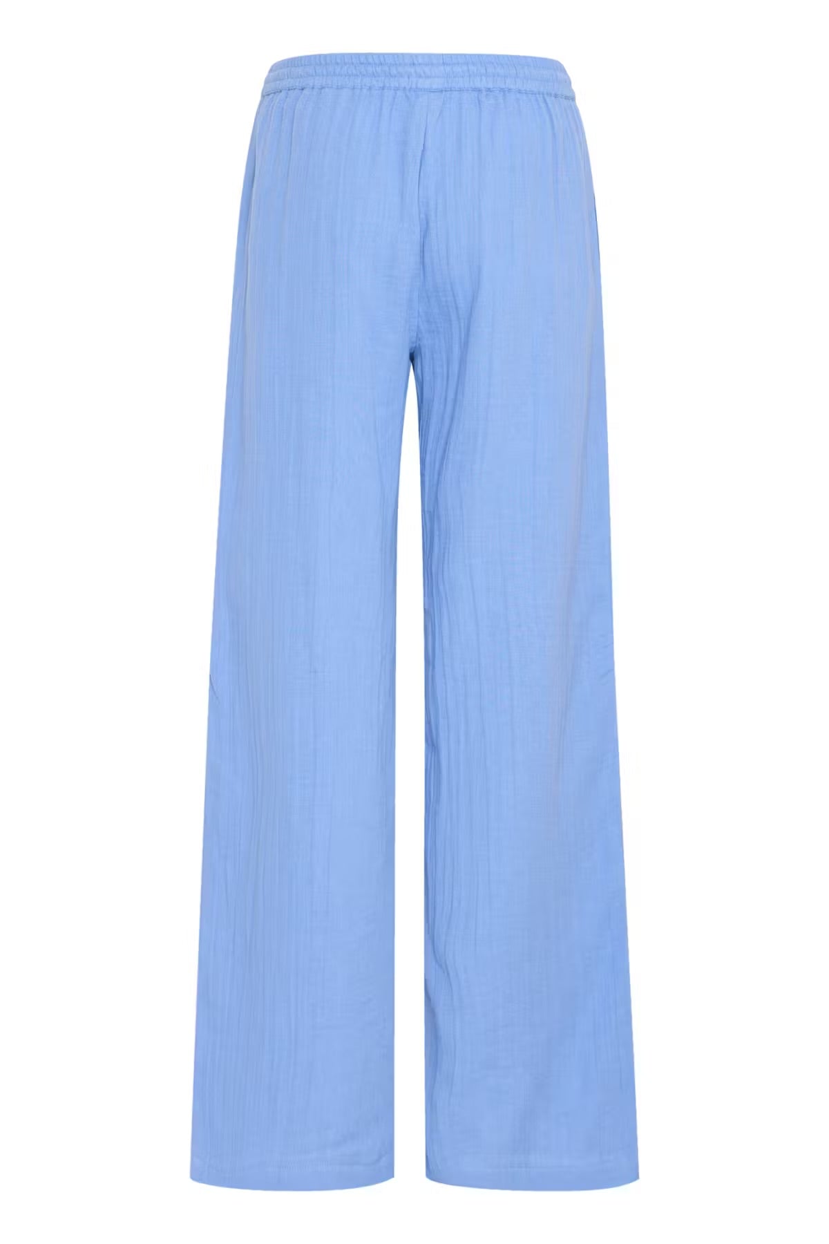 Pantalone celeste in cotone con elastico e coulisse in vita