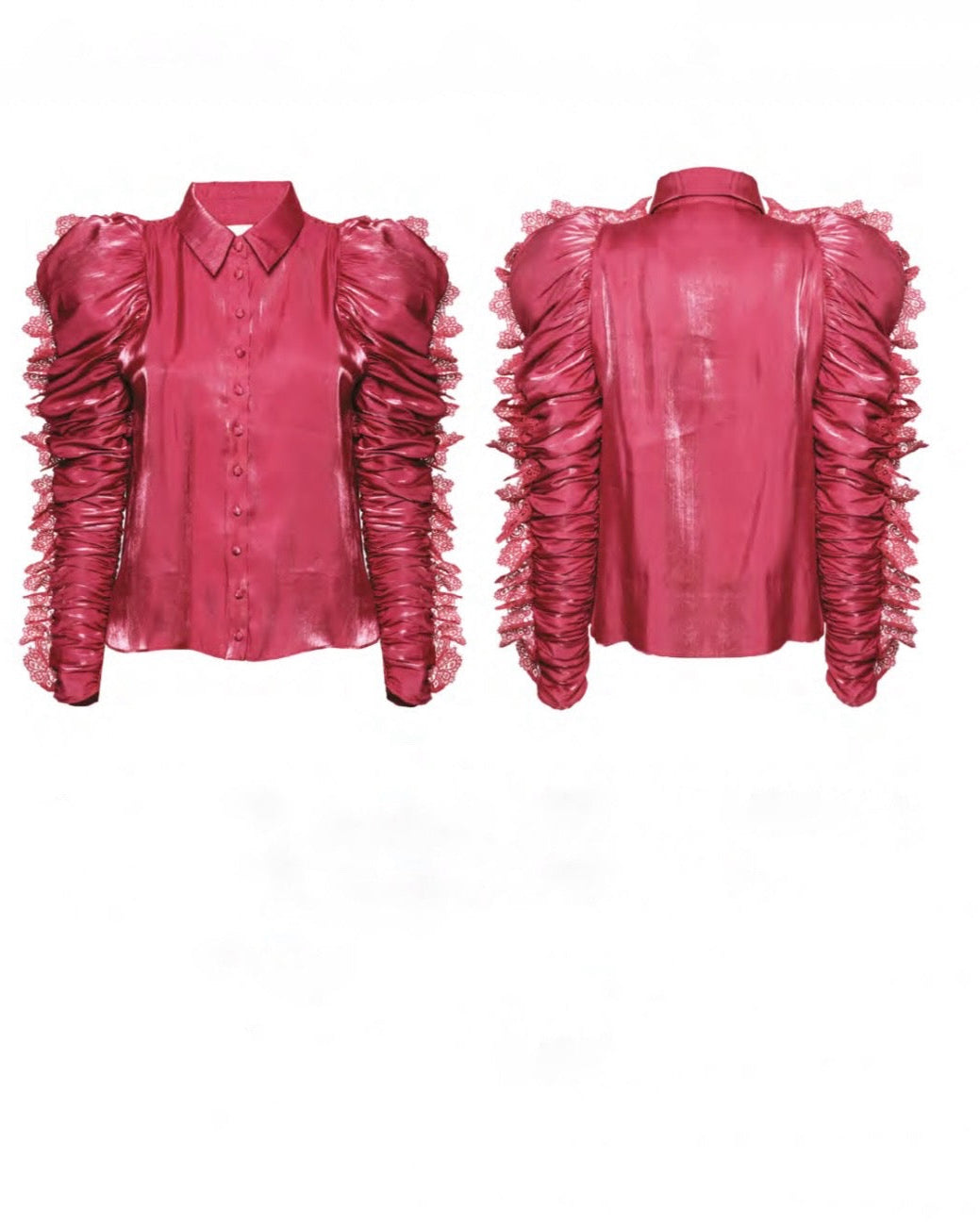Camicia magenta manica lunga con drappeggio effetto lucido