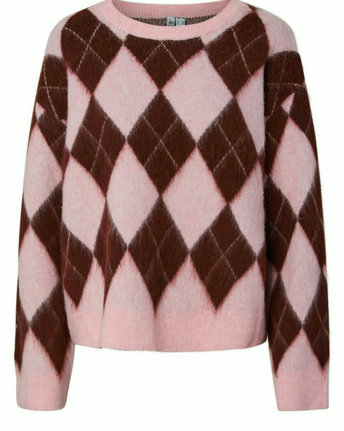 Maglione rombi bordeaux/panna scollatura tonda