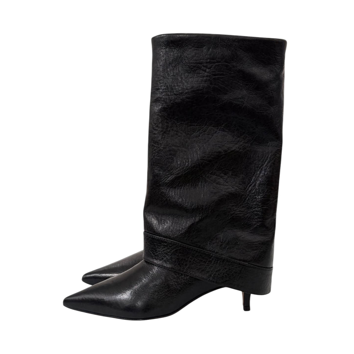 Stivale nero gambale con risvolto