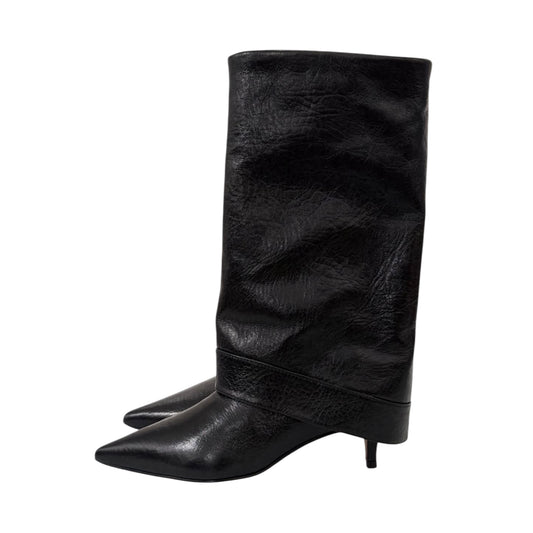 Stivale nero gambale con risvolto