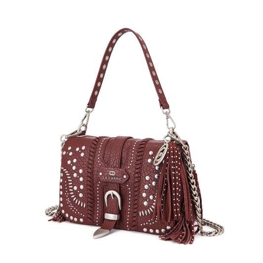 Borsa a spalla burgundy con borchie argento