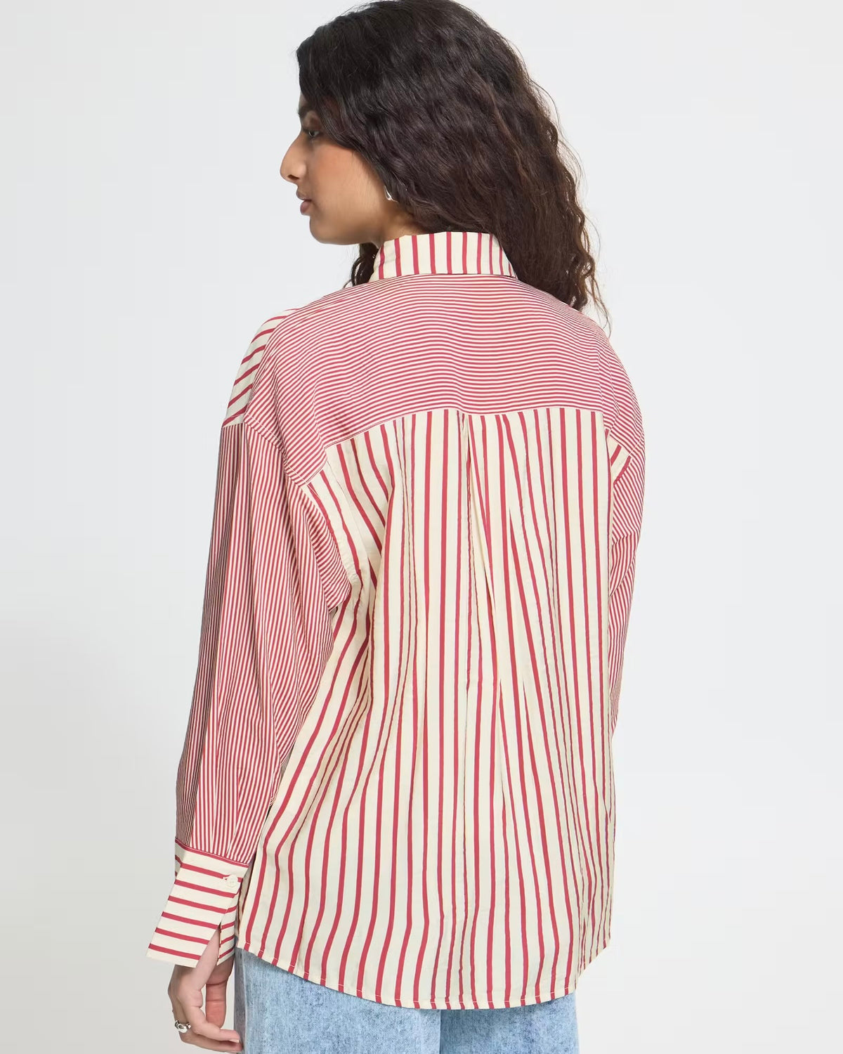 Camicia regular manica lunga bordeaux/panna con taschino laterale