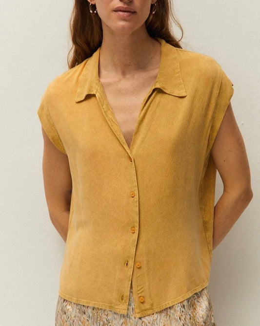 Camicia in viscosa manica corta arancio