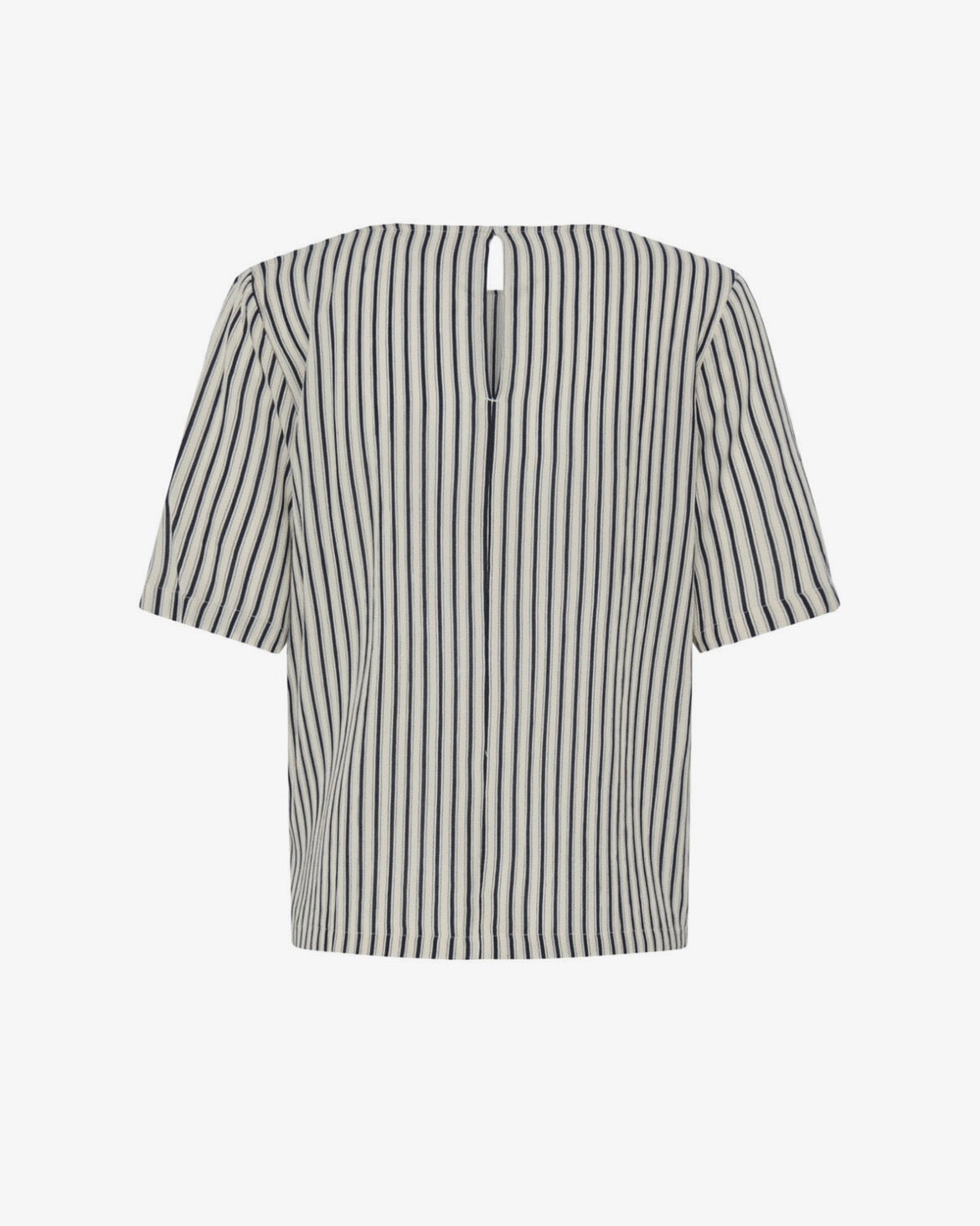 Completo a righe panna e blu maglia e pantalone con laccetto laterale