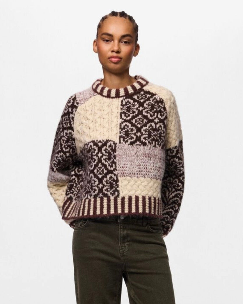 Maglione fantasia panna/moro